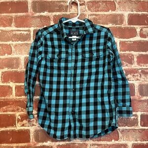 The Children's Place Teal and Black Plaid Button-Down Shirt